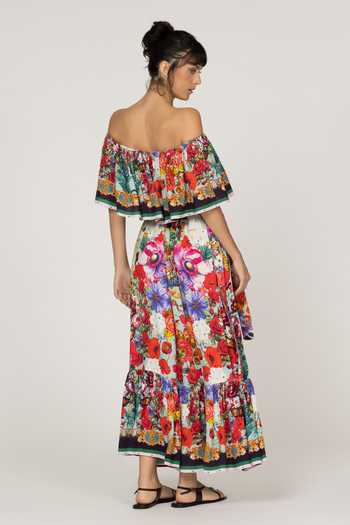 Shop_Inoa_Multi Color Silk Off-shoulder Blossom Print Dress _at_Aza_Fashions