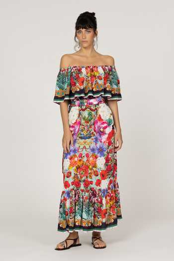 Buy_Inoa_Multi Color Silk Off-shoulder Blossom Print Dress 