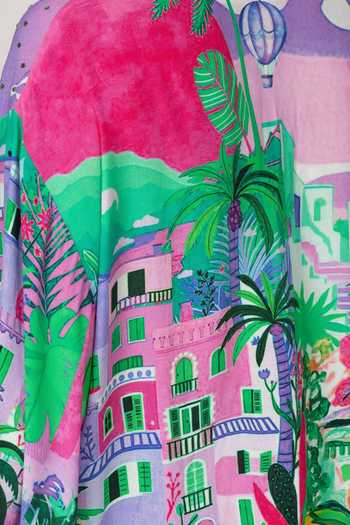 Shop_Inoa_Multi Color Silk Mandarin Collar Cherry Printed Shirt _Online_at_Aza_Fashions