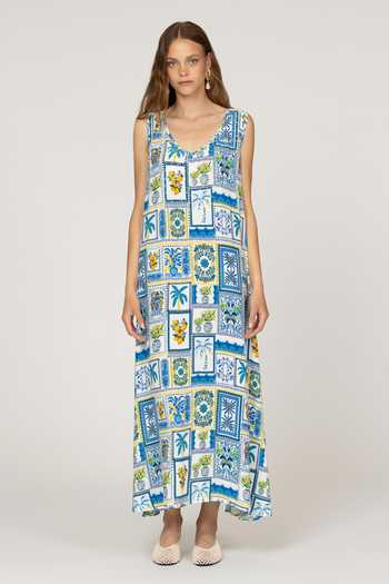 Buy_Inoa_White Silk V-neck Daphne Floral Print Dress _at_Aza_Fashions