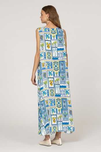 Shop_Inoa_White Silk V-neck Daphne Floral Print Dress _at_Aza_Fashions