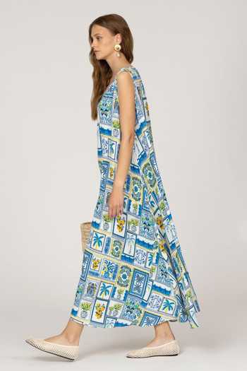 Buy_Inoa_White Silk V-neck Daphne Floral Print Dress _Online_at_Aza_Fashions