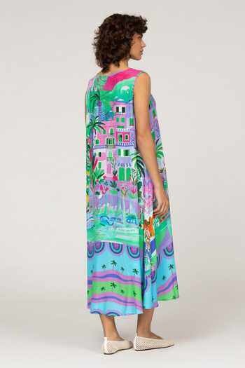 Shop_Inoa_Multi Color Silk V-neck Daphne Floral Print Dress _at_Aza_Fashions
