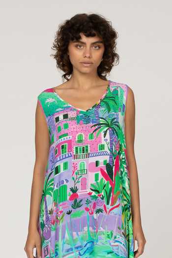 Buy_Inoa_Multi Color Silk V-neck Daphne Floral Print Dress _Online_at_Aza_Fashions