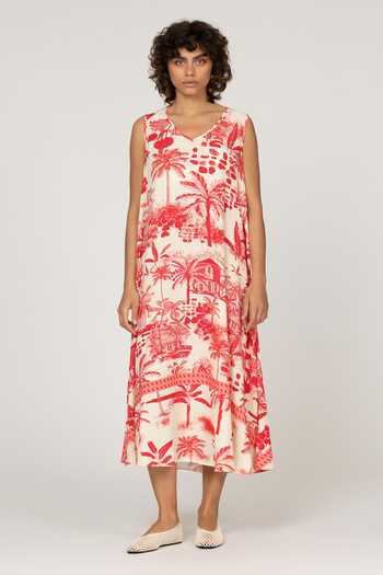 Buy_Inoa_Multi Color Silk V-neck Daphne Floral Print Dress _at_Aza_Fashions