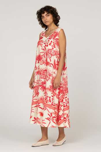 Inoa_Multi Color Silk V-neck Daphne Floral Print Dress _Online_at_Aza_Fashions