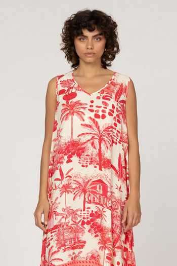 Shop_Inoa_Multi Color Silk V-neck Daphne Floral Print Dress _Online_at_Aza_Fashions