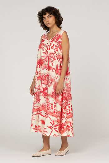 Inoa_Multi Color Silk V-neck Daphne Floral Print Dress _at_Aza_Fashions