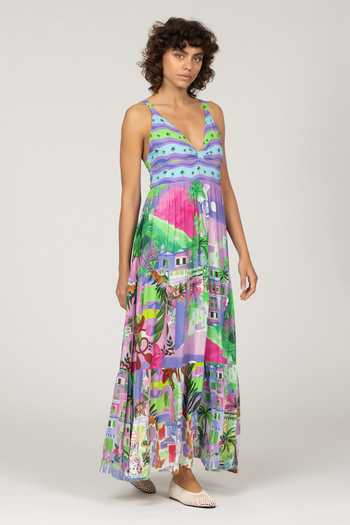 Inoa_Multi Color Silk V-neck Dina Printed Maxi Dress _Online_at_Aza_Fashions