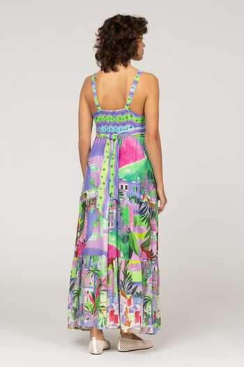 Shop_Inoa_Multi Color Silk V-neck Dina Printed Maxi Dress _at_Aza_Fashions