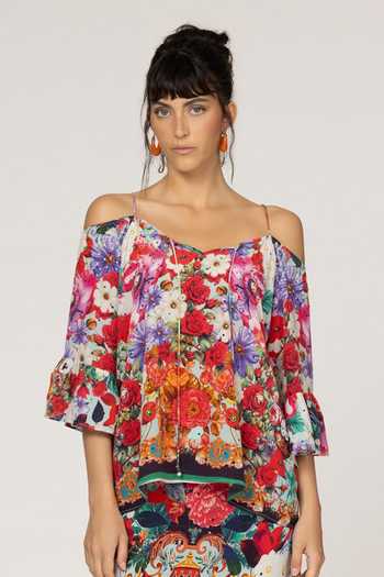 Shop_Inoa_Multi Color Silk Off-shoulder Gipsy Floral Print Top _Online_at_Aza_Fashions