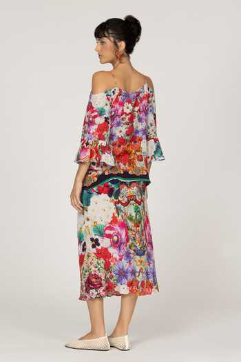Shop_Inoa_Multi Color Silk Off-shoulder Gipsy Floral Print Top _at_Aza_Fashions