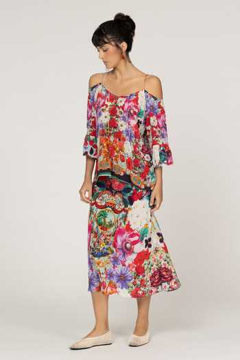 Buy_Inoa_Multi Color Silk Off-shoulder Gipsy Floral Print Top _at_Aza_Fashions