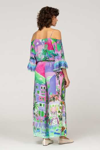 Shop_Inoa_Multi Color Silk Off-shoulder Gipsy Floral Print Top _at_Aza_Fashions