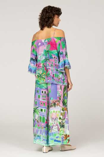 Buy_Inoa_Multi Color Silk Off-shoulder Gipsy Floral Print Top 