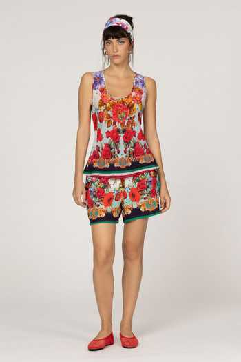 Inoa_Multi Color Silk Scoop Neck Hibiscus Print Top _Online_at_Aza_Fashions