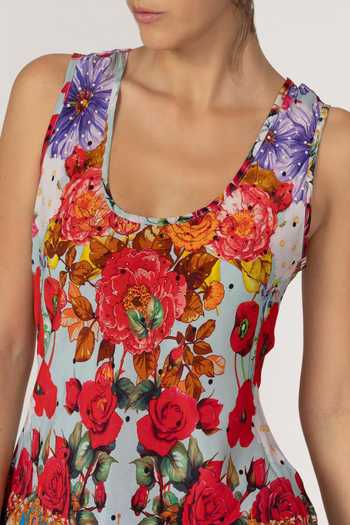 Buy_Inoa_Multi Color Silk Scoop Neck Hibiscus Print Top _Online_at_Aza_Fashions