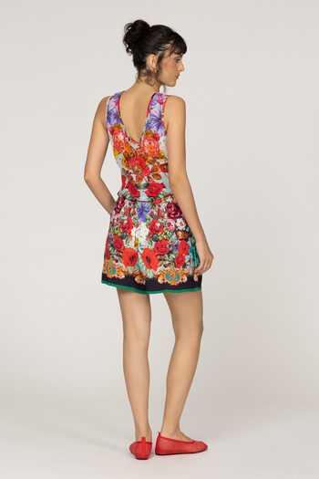Shop_Inoa_Multi Color Silk Scoop Neck Hibiscus Print Top _at_Aza_Fashions