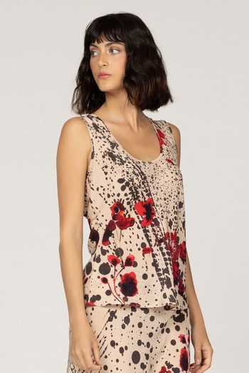 Inoa_Multi Color Silk Scoop Neck Hibiscus Print Top _Online_at_Aza_Fashions