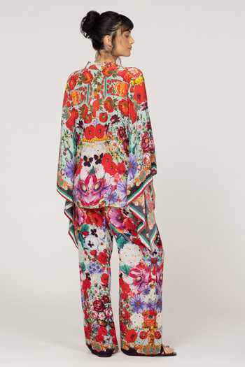 Shop_Inoa_Multi Color Silk Mandarin Collar Laila Floral Print Top _at_Aza_Fashions