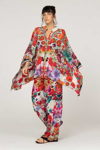Buy_Inoa_Multi Color Silk Mandarin Collar Laila Floral Print Top _Online_at_Aza_Fashions