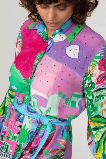 Shop_Inoa_Multi Color Silk Collared Neck Lupine Printed Dress _Online_at_Aza_Fashions