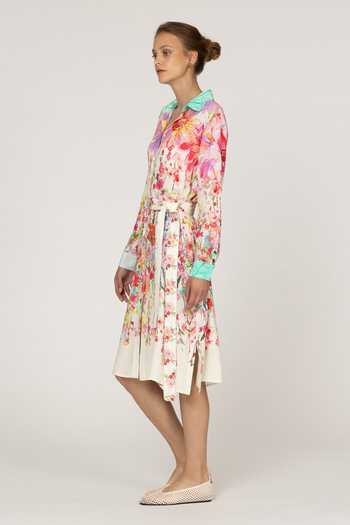 Inoa_Multi Color Silk Collared Neck Lupine Printed Dress _Online_at_Aza_Fashions