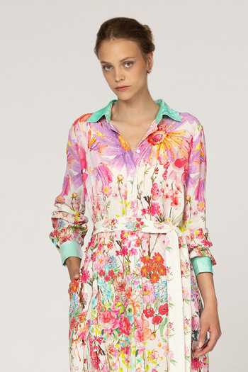 Buy_Inoa_Multi Color Silk Collared Neck Lupine Printed Dress _Online_at_Aza_Fashions