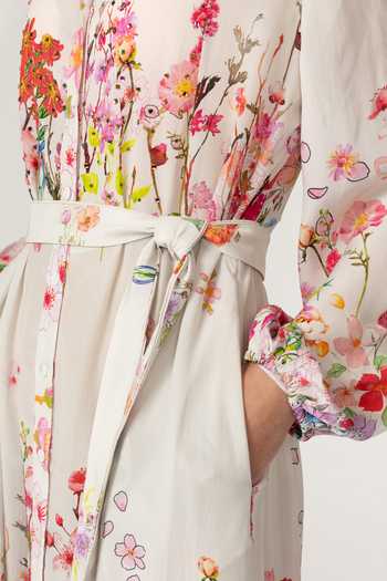 Buy_Inoa_Multi Color Silk Collared Neck Mahonia Printed Midi Dress With Belt _Online_at_Aza_Fashions
