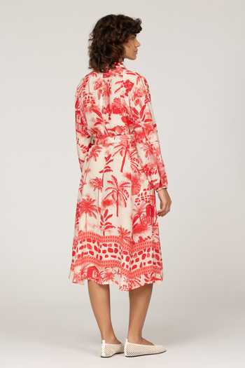 Shop_Inoa_Multi Color Silk Collared Neck Onia Printed Dress With Belt _at_Aza_Fashions