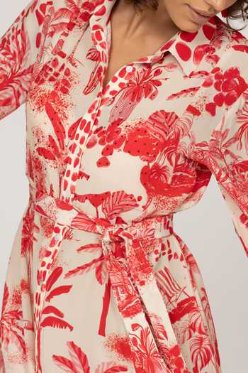 Buy_Inoa_Multi Color Silk Collared Neck Onia Printed Dress With Belt _Online_at_Aza_Fashions