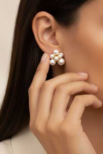 ESME_White The Pearl Bloom Stud Earrings _Online_at_Aza_Fashions
