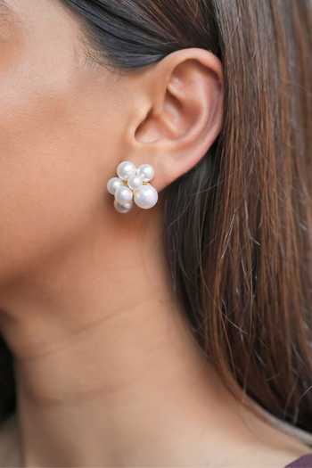 Buy_ESME_White The Pearl Bloom Stud Earrings _Online_at_Aza_Fashions