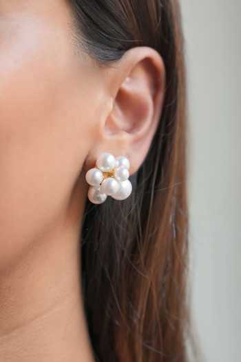 Shop_ESME_White The Pearl Bloom Stud Earrings _Online_at_Aza_Fashions