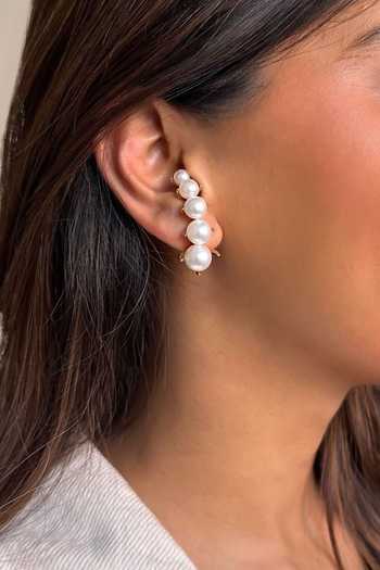 Buy_ESME_White Aeris Pearl Embellished Cuffs _at_Aza_Fashions