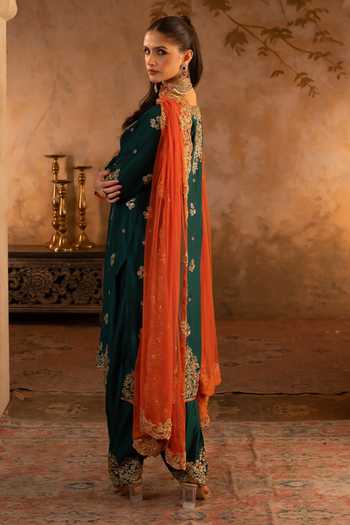 Shop_ANGAD SINGH_Green Silk, Net High Neck, Yes Bottle Embroidered Kurta Set _Online_at_Aza_Fashions