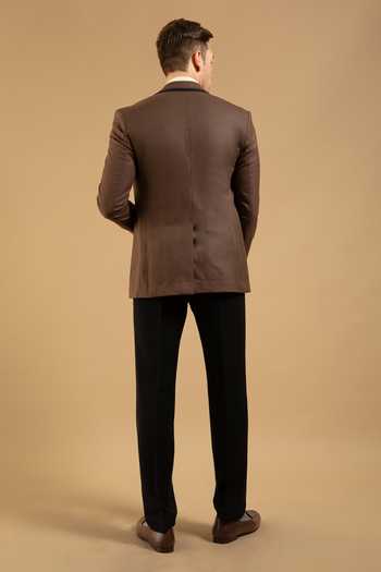 Shop_Gargee Designers_Brown Cotton Contrast Piped Crest Blazer _at_Aza_Fashions