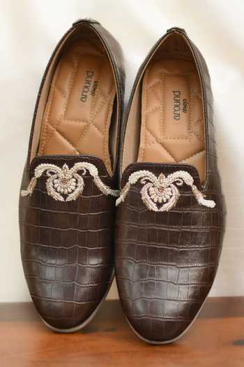 Around Always_Brown Aarav Croc Textured Loafers _Online_at_Aza_Fashions