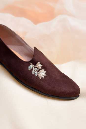 Around Always_Brown Jalaj Embroidered Juttis _Online_at_Aza_Fashions