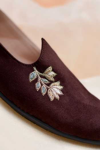 Buy_Around Always_Brown Jalaj Embroidered Juttis _Online_at_Aza_Fashions