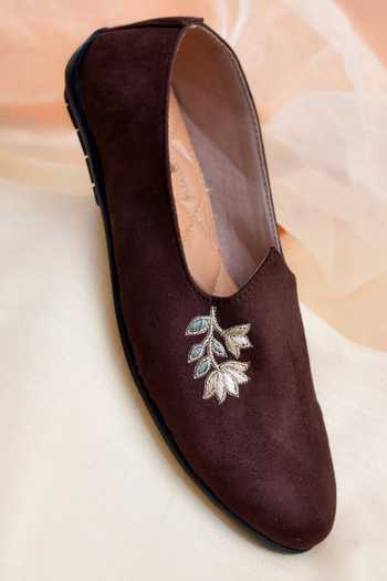 Shop_Around Always_Brown Jalaj Embroidered Juttis _at_Aza_Fashions