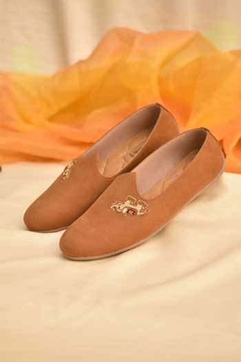 Shop_Around Always_Brown Kunjar Elephant Embroidered Juttis _at_Aza_Fashions