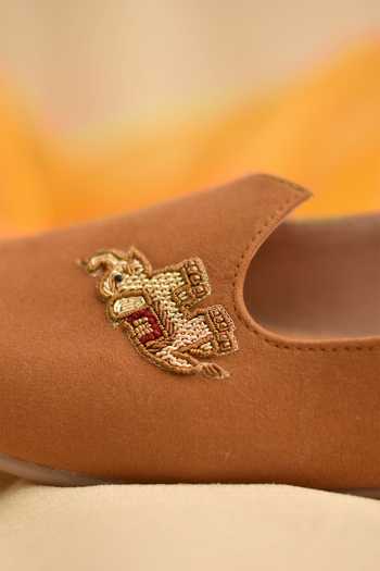 Shop_Around Always_Brown Kunjar Elephant Embroidered Juttis _Online_at_Aza_Fashions