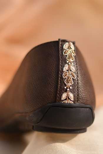 Shop_Around Always_Brown Ahaan Embroidered Juttis _Online_at_Aza_Fashions