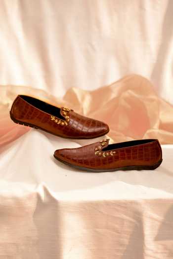 Around Always_Brown Naveen Croc Textured Loafers _Online_at_Aza_Fashions