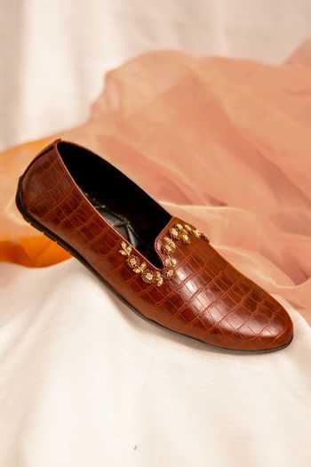 Buy_Around Always_Brown Naveen Croc Textured Loafers _Online_at_Aza_Fashions