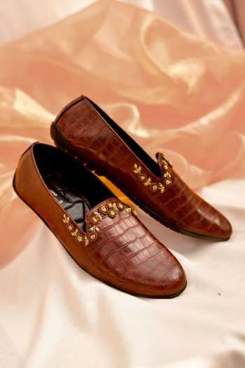 Shop_Around Always_Brown Naveen Croc Textured Loafers _at_Aza_Fashions