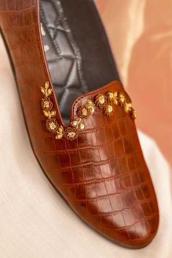 Shop_Around Always_Brown Naveen Croc Textured Loafers _Online_at_Aza_Fashions