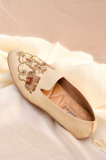 Around Always_Ivory Gajj Embroidered Juttis _Online_at_Aza_Fashions