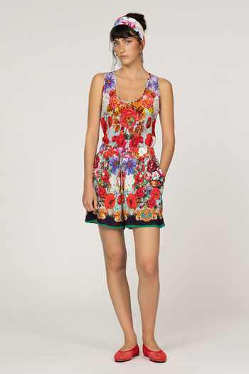 Buy_Inoa_Multi Color Silk Scoop Neck Hibiscus Print Top _at_Aza_Fashions